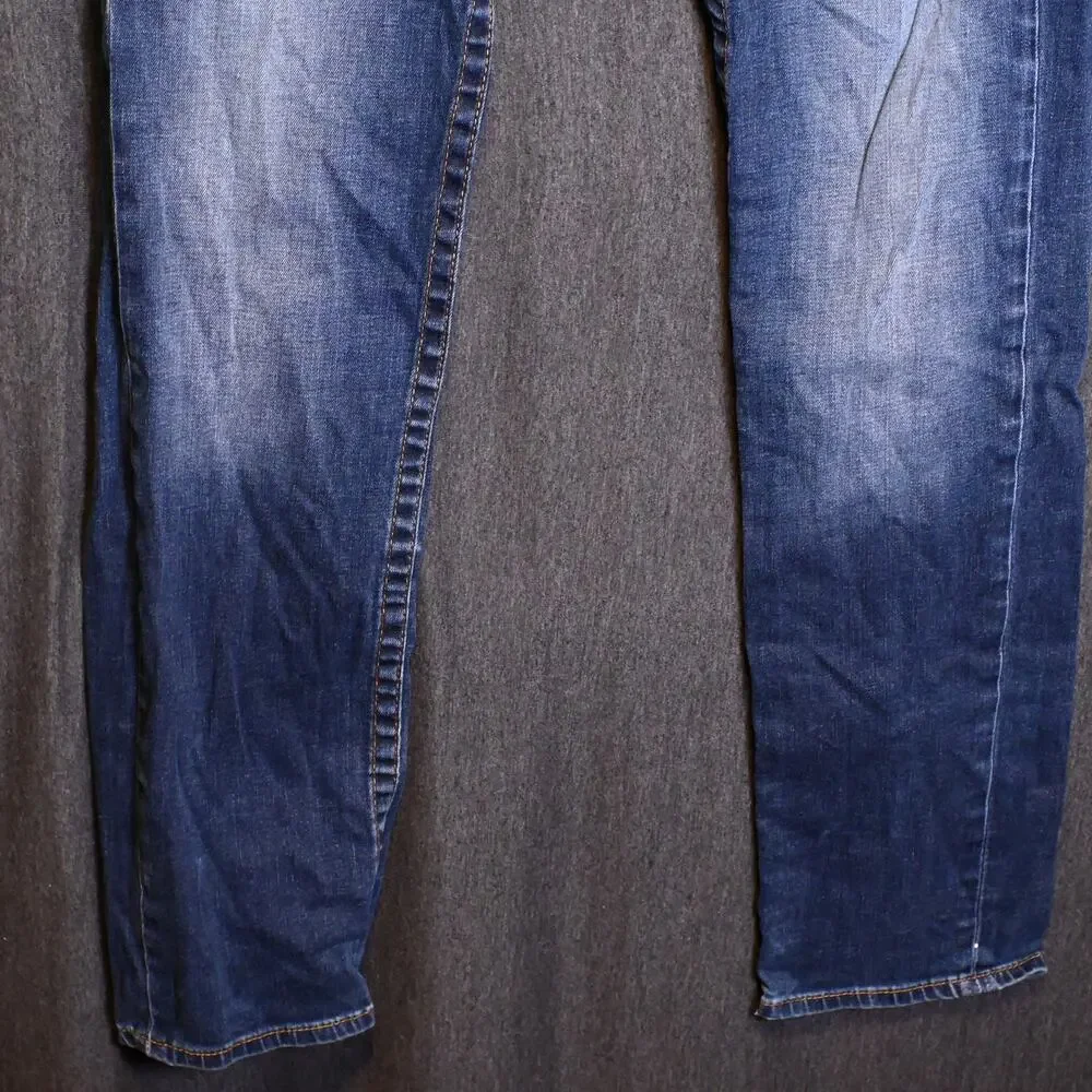 True Religion Men's 33 (33x30) Skinny Denim Distressed Jeans Faded Wash Western
